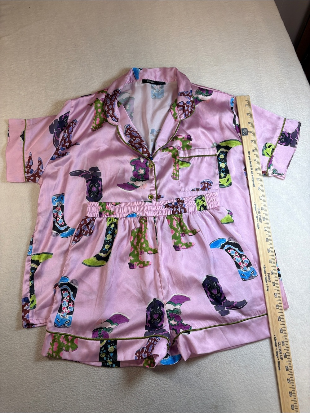 Nasty Gal Pink Satin Cowboy Boot Print Pajama Set